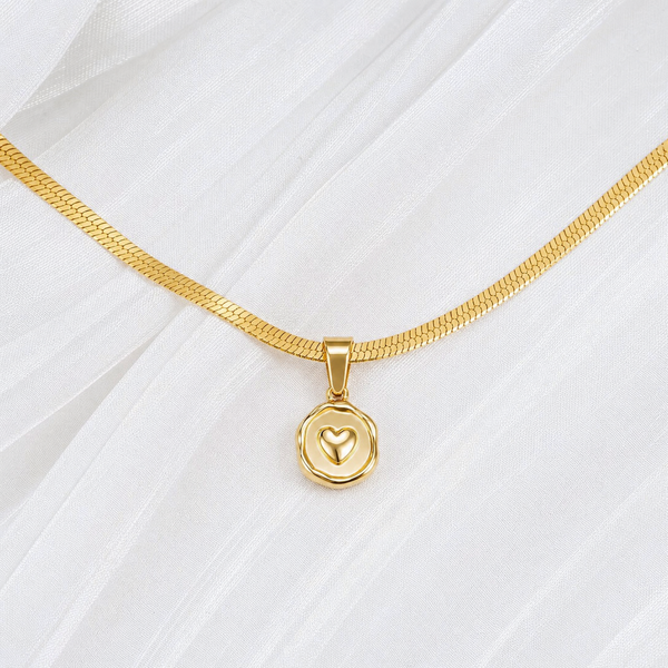 Snake Chain Necklace with Love Note Heart Pendant Bundle