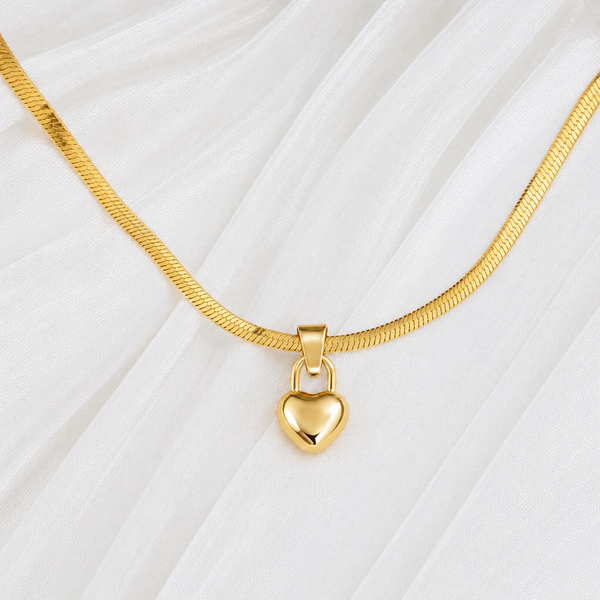 Snake Chain Necklace with Love Language Lock Pendant Bundle