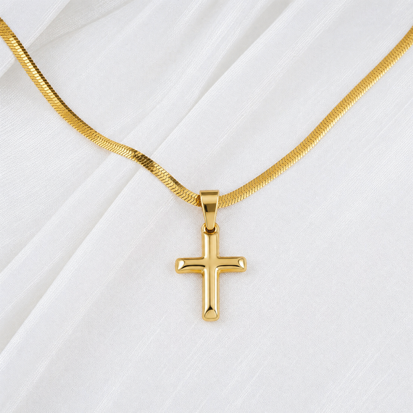 Snake Chain Necklace with Deep Faith Cross Pendant Bundle