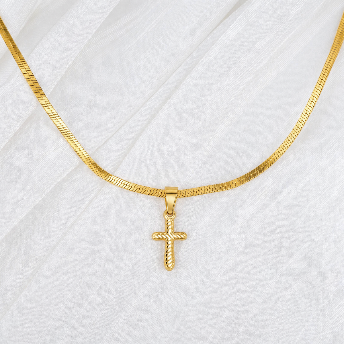 Snake Chain + Quiet Devotion Cross Pendant Set