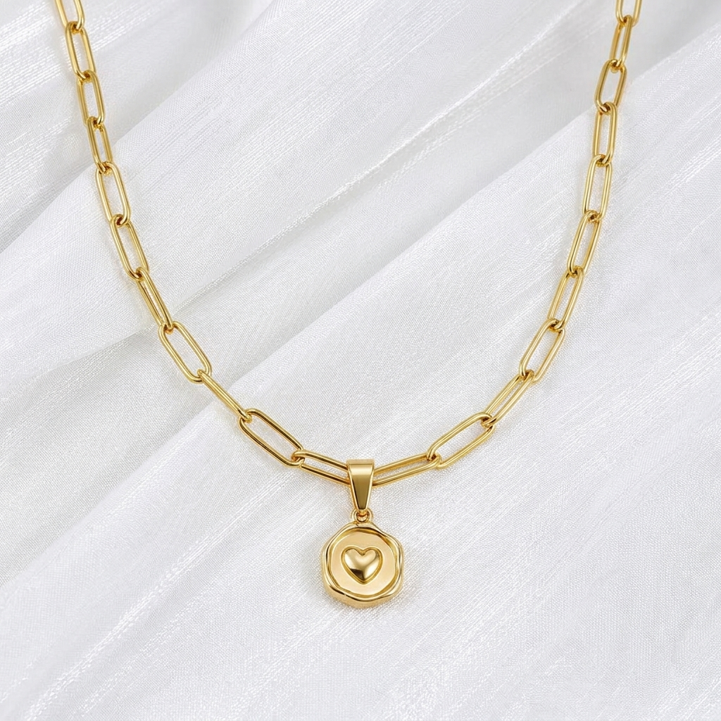 Paperclip Chain + Love Note Heart Pendant Set