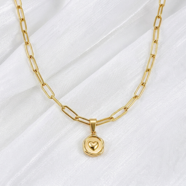Paperclip Chain Necklace with Love Note Heart Pendant Bundle