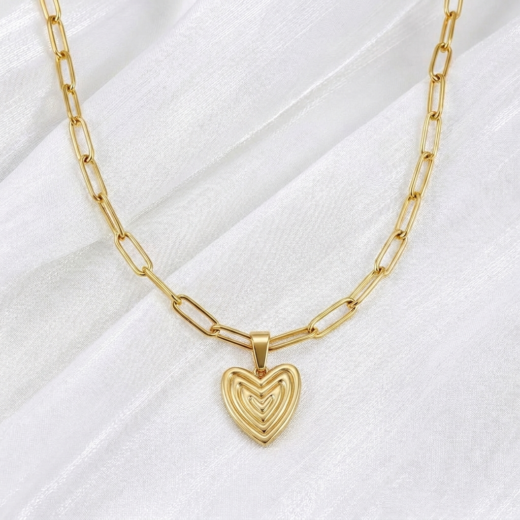 Paperclip Chain + Heart on Your Sleeve Heart Pendant Set