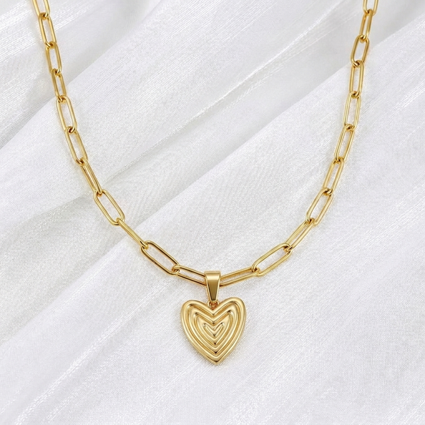 Paperclip Chain Necklace with Heart on Your Sleeve Heart Pendant Bundle