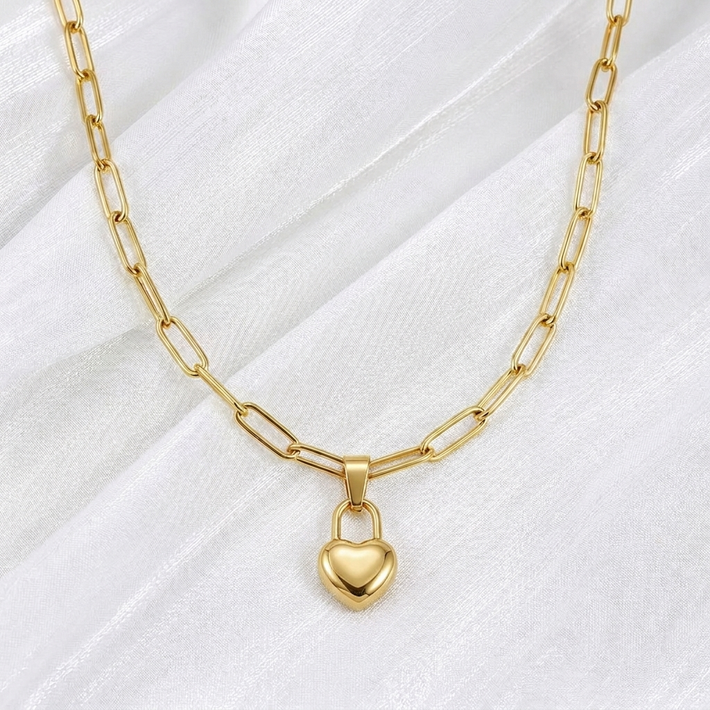 Paperclip Chain + Love Language Lock Pendant Set