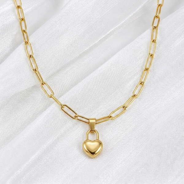 Paperclip Chain + Love Language Lock Pendant Set