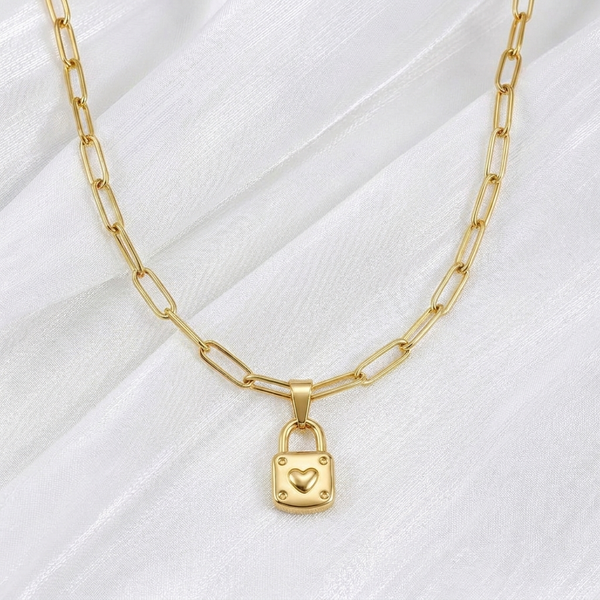 Paperclip Chain Necklace with Little by Little Lock Pendant Bundle