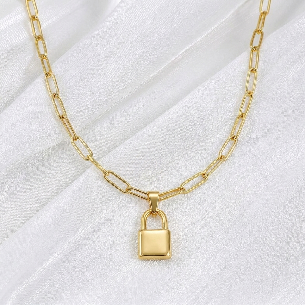 Paperclip Chain + Pinky Promise Lock Pendant Set