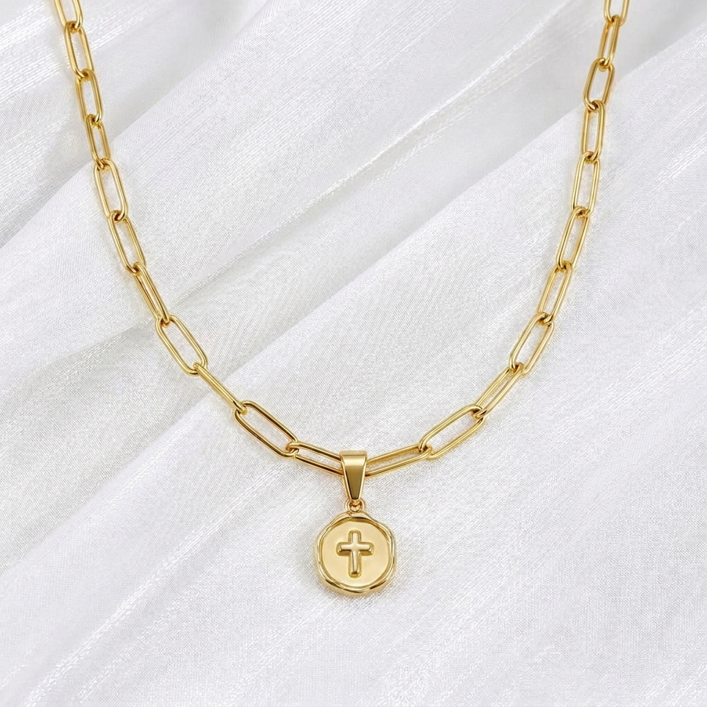 Paperclip Chain + Blessed Beyond Belief Cross Pendant Set