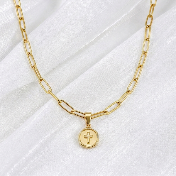 Paperclip Chain Necklace with Blessed Beyond Belief Cross Pendant Bundle