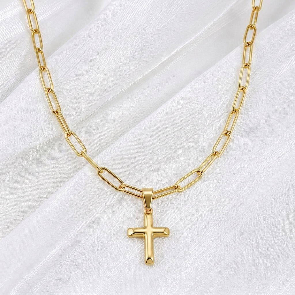 Paperclip Chain + Deep Faith Cross Pendant Set