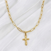 Paperclip Chain Necklace with Quiet Devotion Cross Pendant Bundle