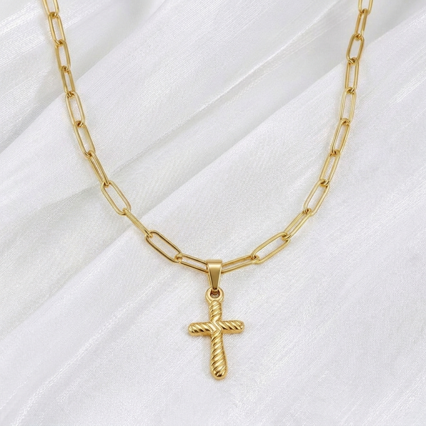 Paperclip Chain Necklace with Quiet Devotion Cross Pendant Bundle