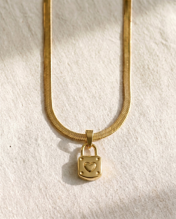 Snake Chain Necklace with Little by Little Lock Pendant Set
