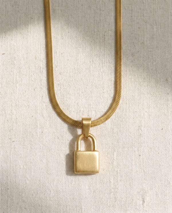Snake Chain Necklace with Pinky Promise Lock Pendant Set