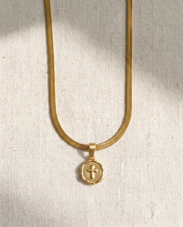 Snake Chain Necklace with Blessed Beyond Belief Cross Pendant Set