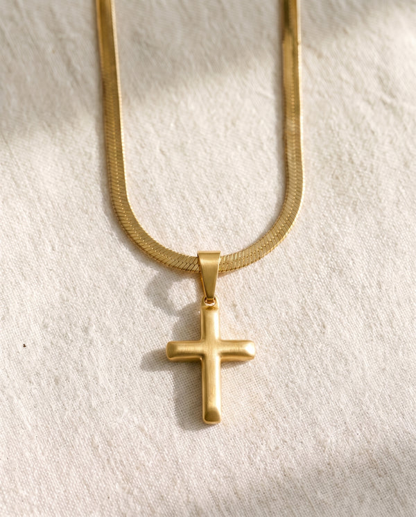 Snake Chain Necklace with Deep Faith Cross Pendant Set