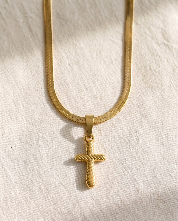 Snake Chain Necklace with Quiet Devotion Cross Pendant Set