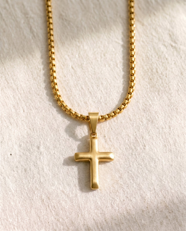 Pearl Chain + Deep Faith Cross Pendant Set