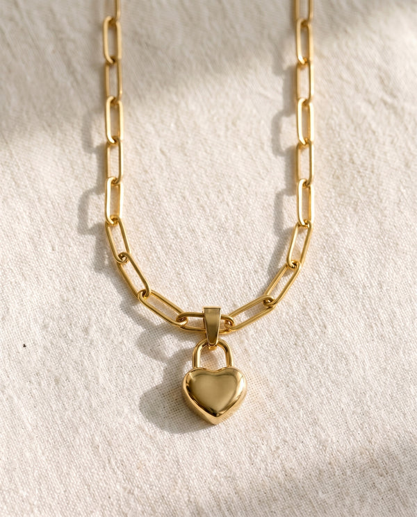 Paperclip Chain + Love Language Lock Pendant Set