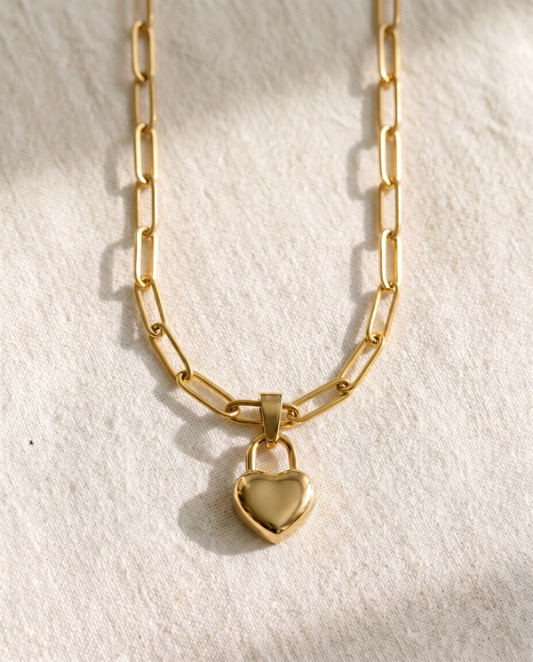 Paperclip Chain + Love Language Lock Pendant Set