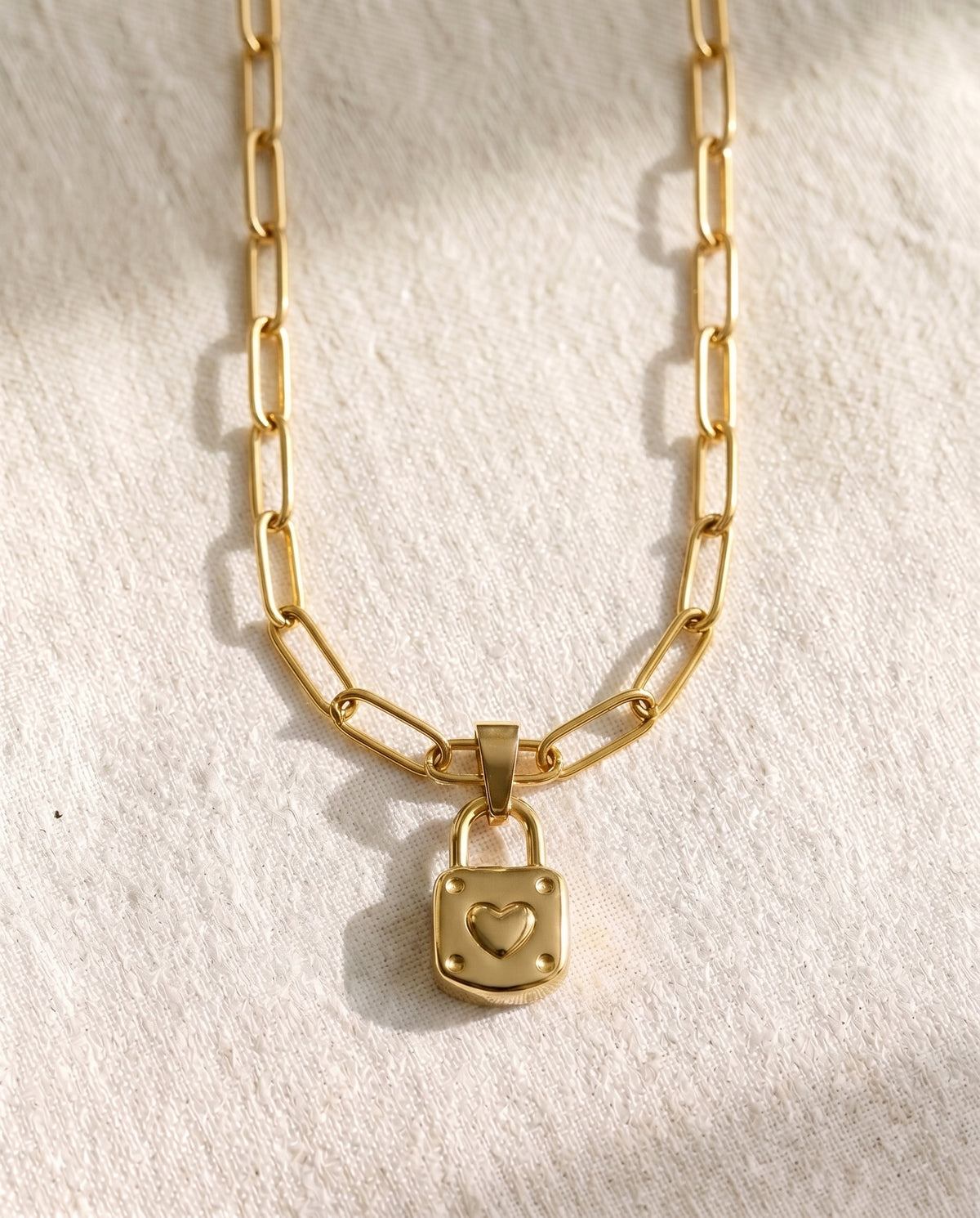 Paperclip Chain + Little by Little Lock Pendant Set