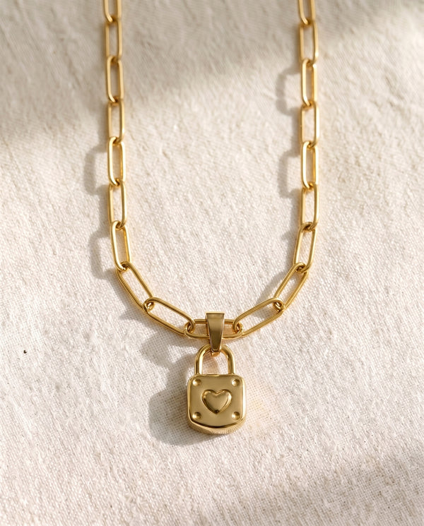 Paperclip Chain + Little by Little Lock Pendant Set