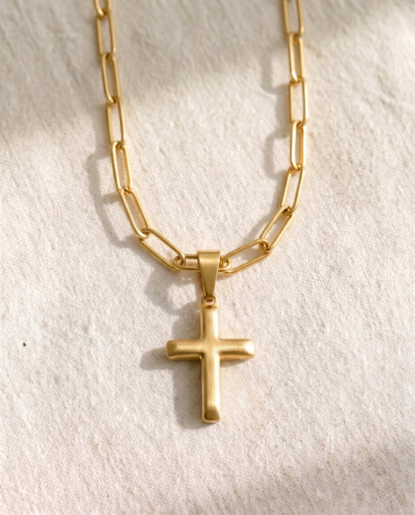 Paperclip Chain + Deep Faith Cross Pendant Set