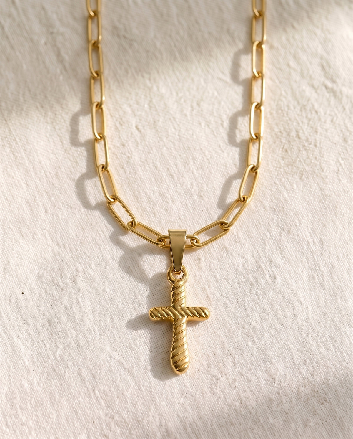Paperclip Chain + Quiet Devotion Cross Pendant Set