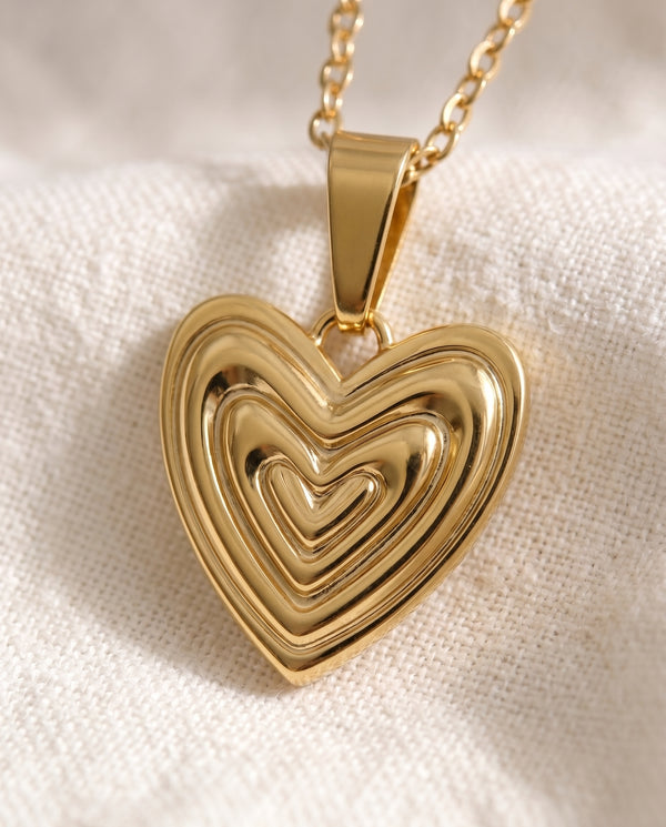 Heart on Your Sleeve pendant close up, nested heart ridges