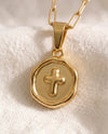 Blessed Beyond Belief Cross pendant close up on paperclip chain