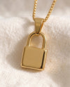 Pinky Promise Lock pendant close-up on gold box-link chain